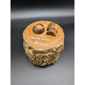 Hand Carved Wood Tree Stump Branch Lidded Trinket Jewelry Box 4x2.75in Bolivia